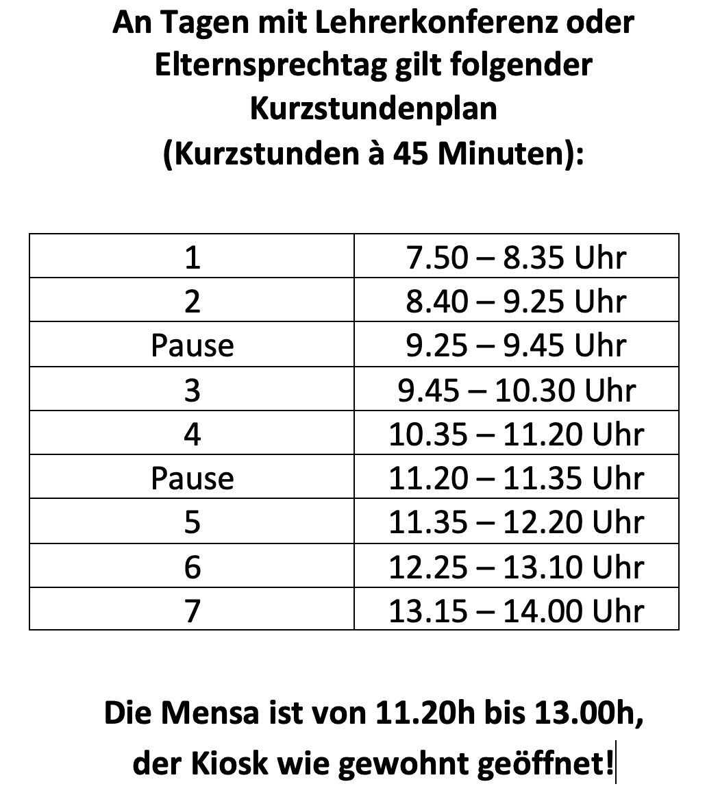 Kurzstundenplan